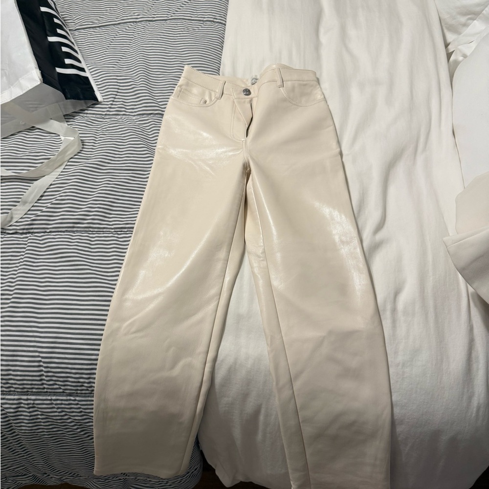 Wilfred Cream Faux Leather High-Rise Pants